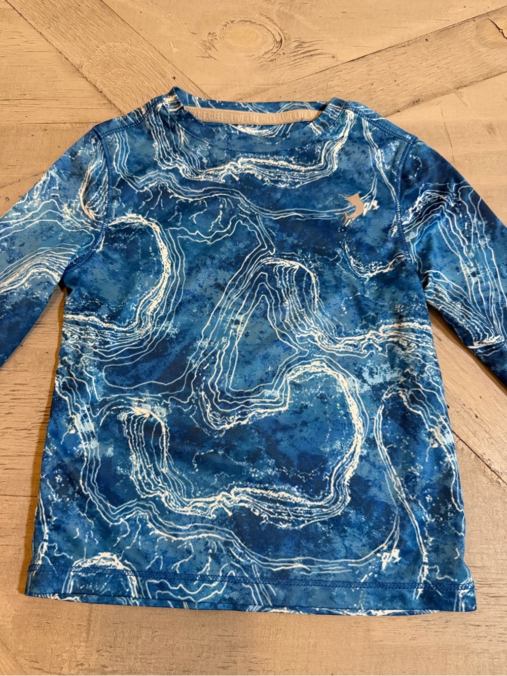 Reel Legends Boys Blue Marble-Print Long Sleeve Performance Size 2T Reel-Tec